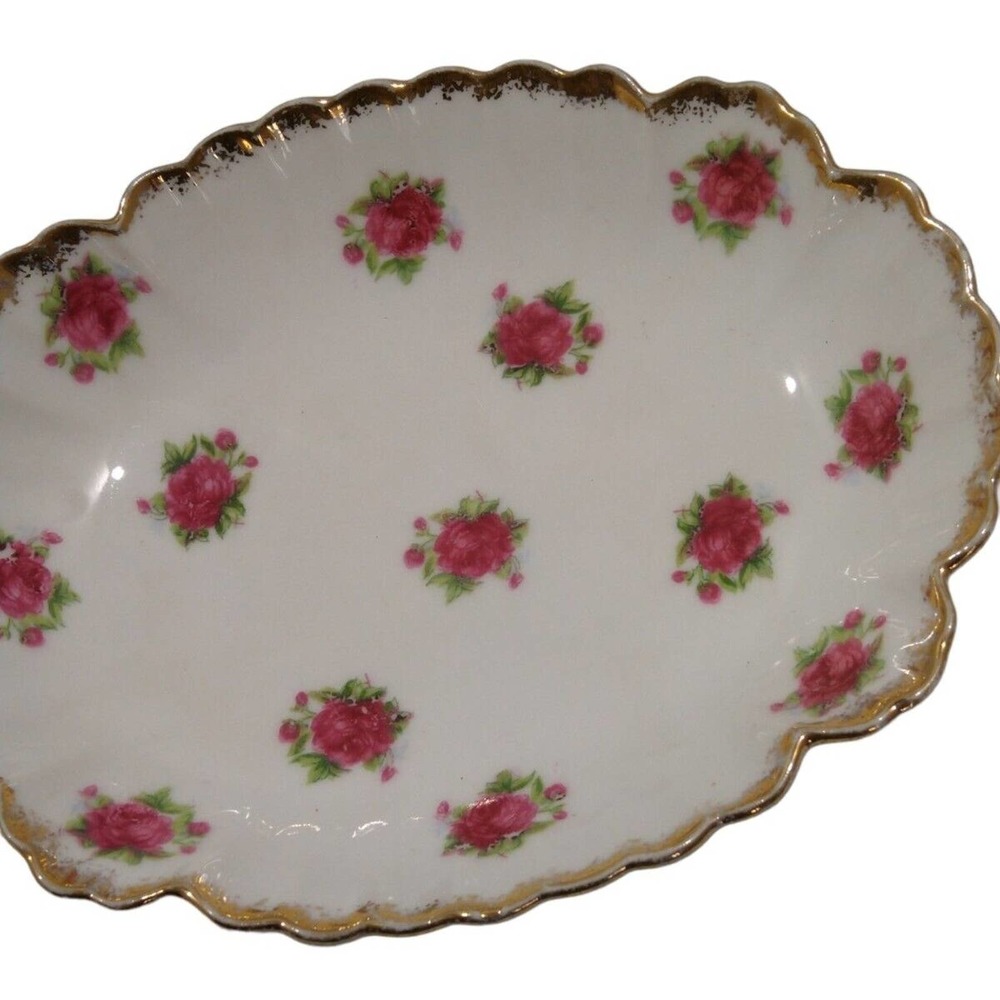 Vintage Moss Rose Design Small Nut Trinket Dish Fred Roberts Co San Francisco